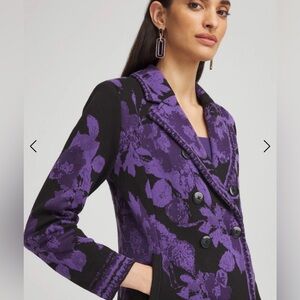 Chico’s Cropped Double-Breasted Sweater Blazer Black Purple Floral SIZE 4 XXL